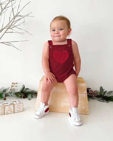 Jlkgicf Baby Boy Girl Onesie Outfit Overalls Jumpsuit Sleeveless Heart Pocket Corduroy Rompers Newborn Valentine Clothes (Red23,