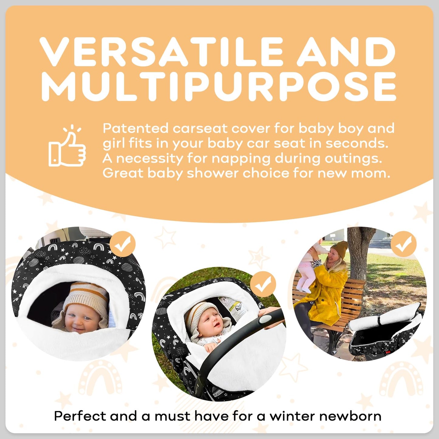 Yoofoss Baby Car Seat Cover Winter Carseat Canopies Cover To Protect Baby From Cold Wind, Super Warm Plush Fleece Baby Carrier C