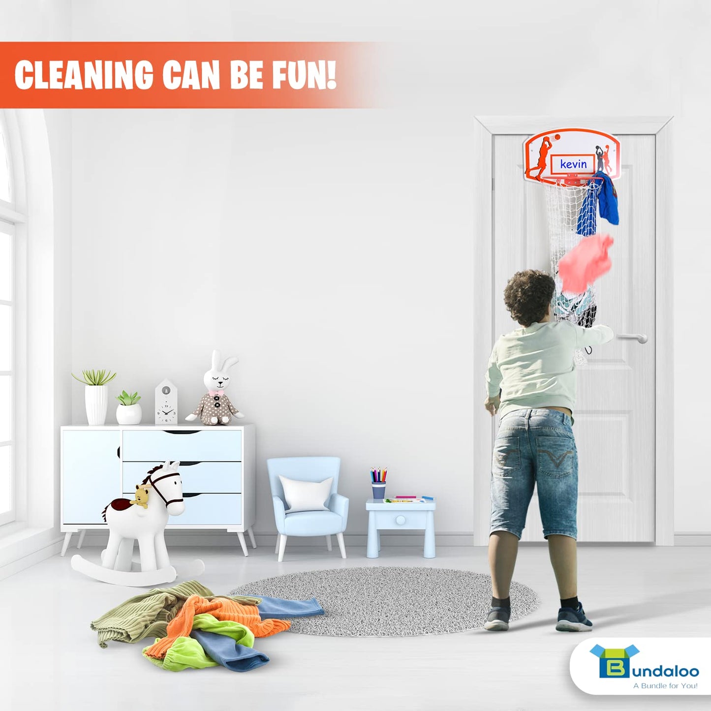 Bundaloo Basketball Laundry Hamper - Over The Door 2 In 1 Hanging Basketball Hoop Or Laundry Hamper Boys & Girls Room Decor - Fu