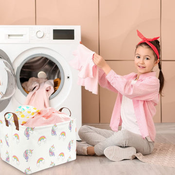 Fxocshe Rectangle Unicorn Laundry Basket,Baby Hamper For Nursery,Toy Storage Organizer, Fabric Cartoon Storage Basket For Kids B