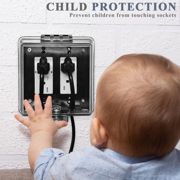 Pilispark 2-Gang Baby Safety Dual Outlet Cover Box - Key Lock For Much Better Toddler Proofing, Easier Operation, Simple 4 Step