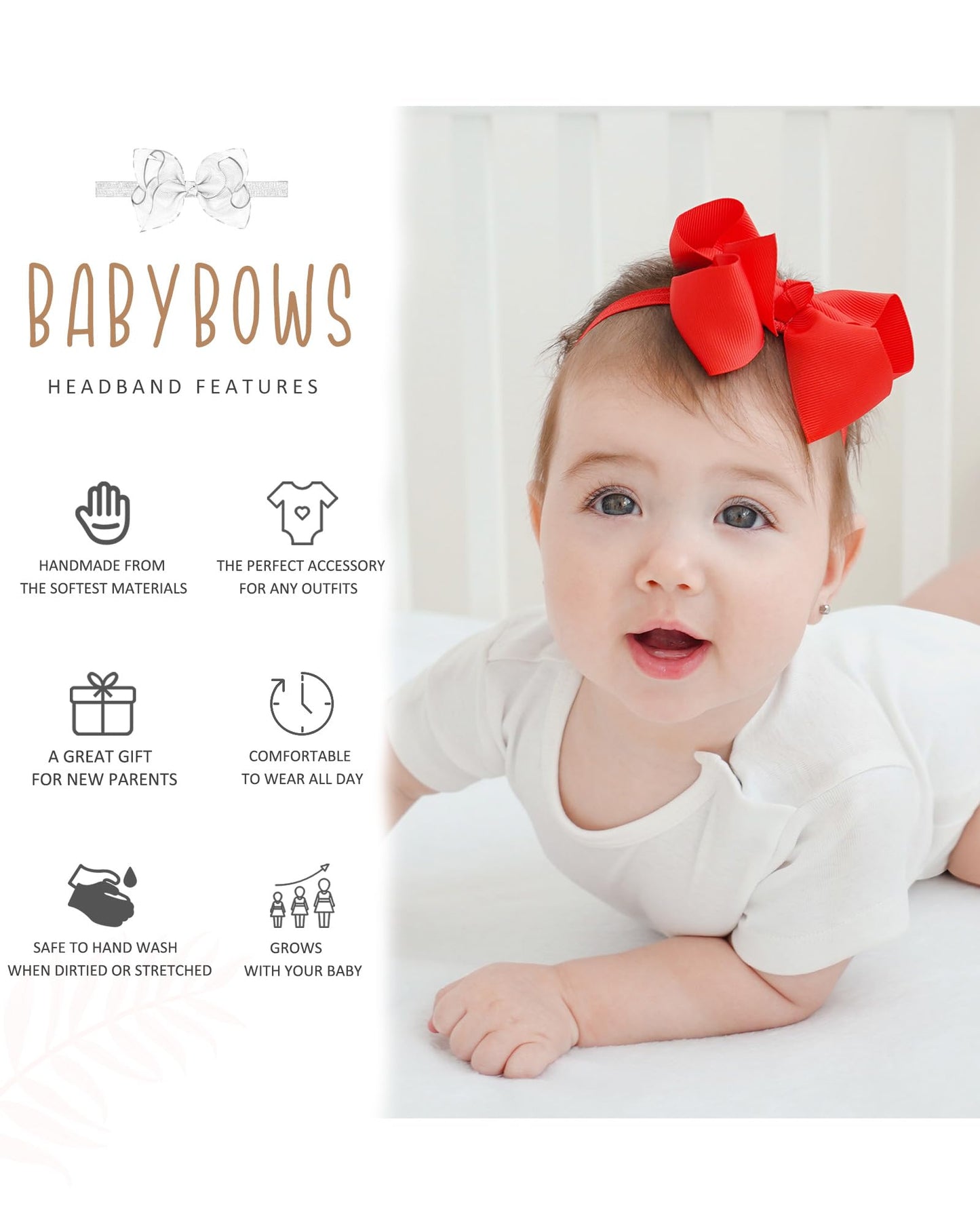 Jollybows 30Pcs Baby Girls Grosgrain Ribbon Hair Bows Headbands 4' Elastic Hair Band Hair Accessories For Infants Newborn- Natu