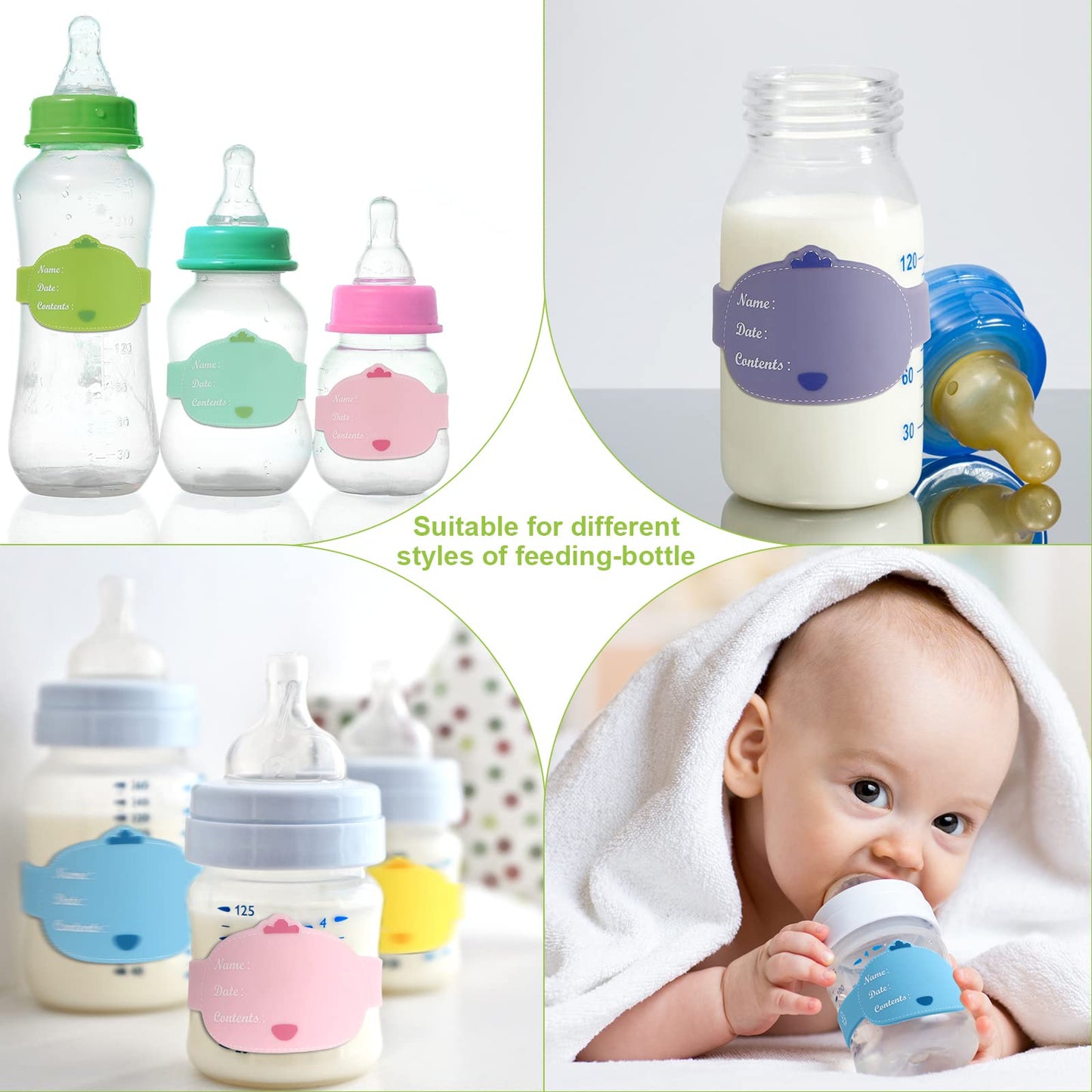 Baby Bottle Labels For Daycare 12 Pieces Reusable Silicone Daycare Labels Original Daycare Waterproof Water Bottle Name Bands Wr