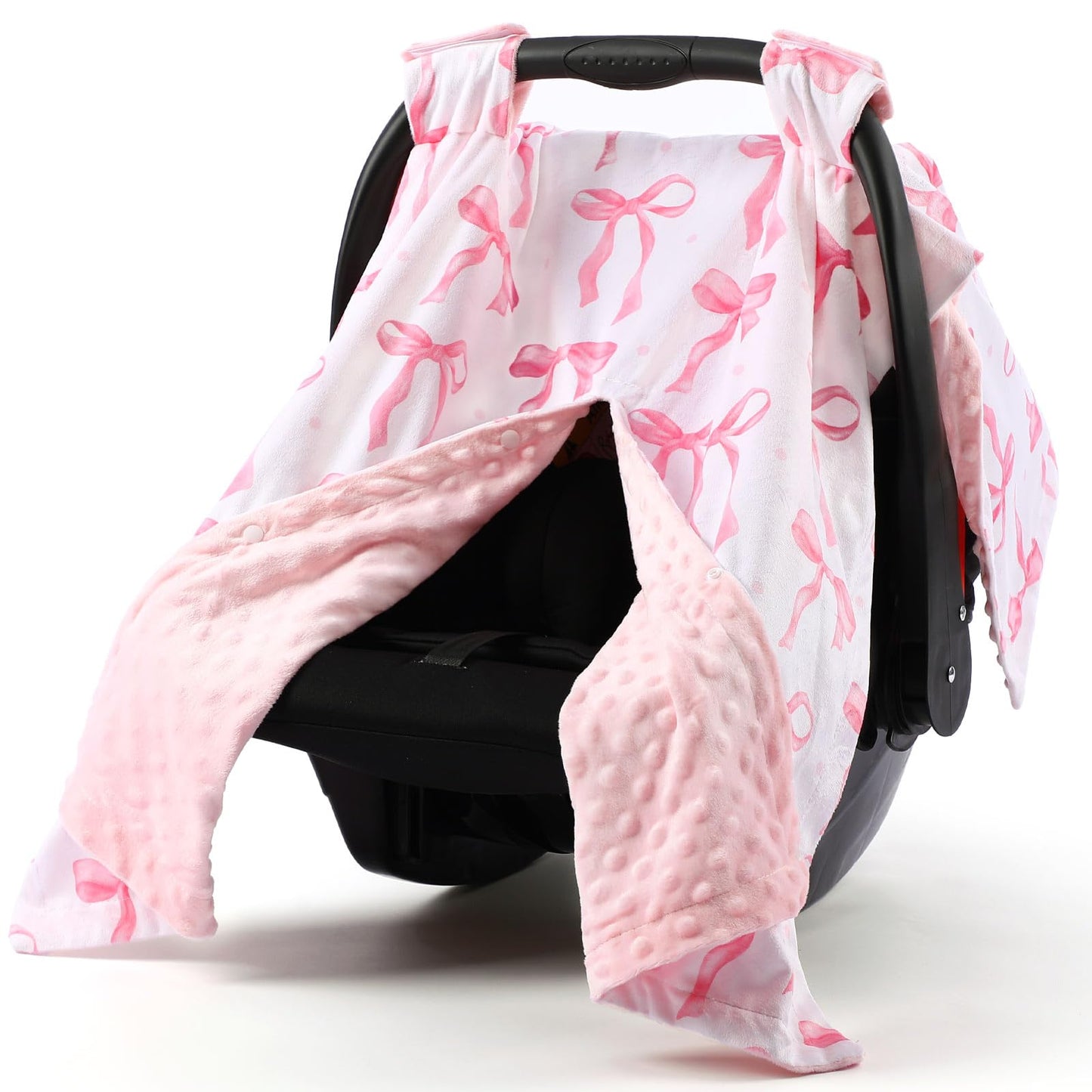 AceOrbit Pink Bow Car Seat Cover Baby Girl, Minky Warm Winter Carseat Covers with Peekaboo Opening Soft Cozy for Newborn Infant