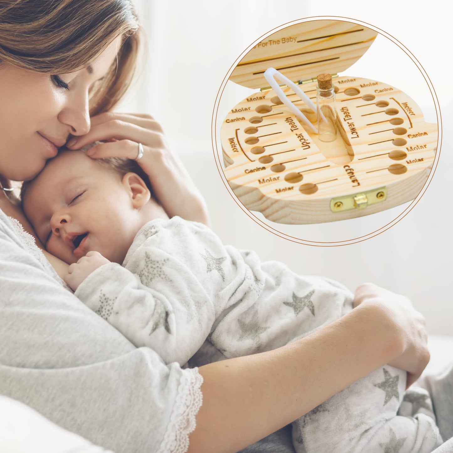 Chwf Haolimai Baby Tooth Fairy Keepsake Box - Personalized Wooden First Teeth Holder, Kids Lost Tooth Storage And Saver With Lan