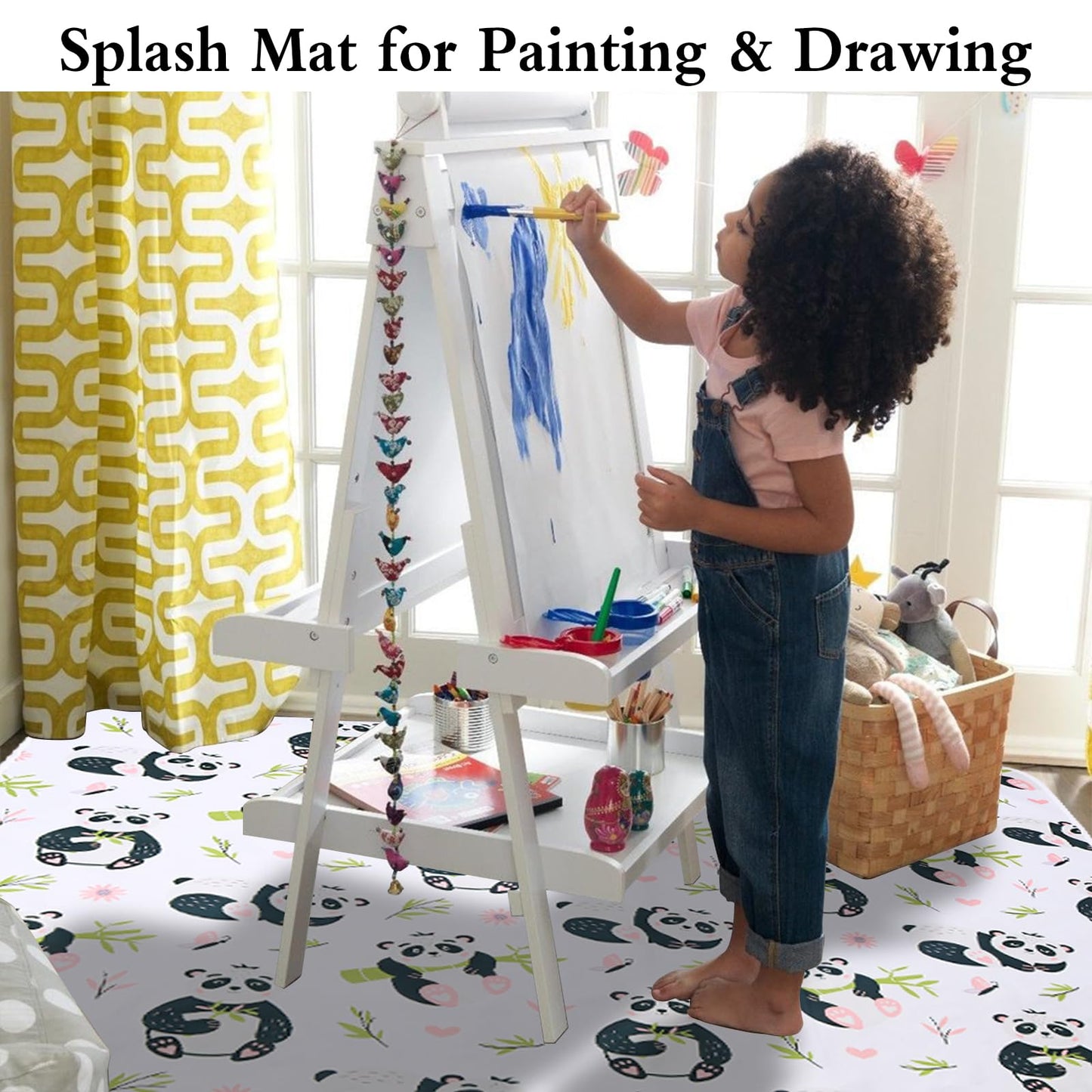 Chicmoments 59'' Huge Toddlers' Highchair Splat Mat, Panda Non-Slip Baby Place Mat, Kids' Leakproof Splash Spill Floor Mat With