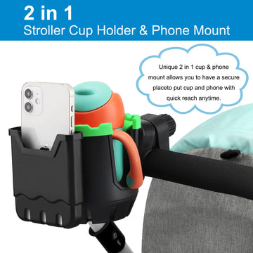 Accmor Stroller Cup Holder, Bike Cup Holder, Universal Cup Holder For Uppababy Nuna Doona Strollers, 2-In-1 Cup Phone Holder For