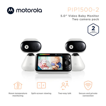 Motorola Baby Pip1500-2 - Indoor Video Baby Monitor W/ 2 Cameras, Parent Unit, Wall Mount, 1000-Ft Range, Two-Way Audio, Room Te