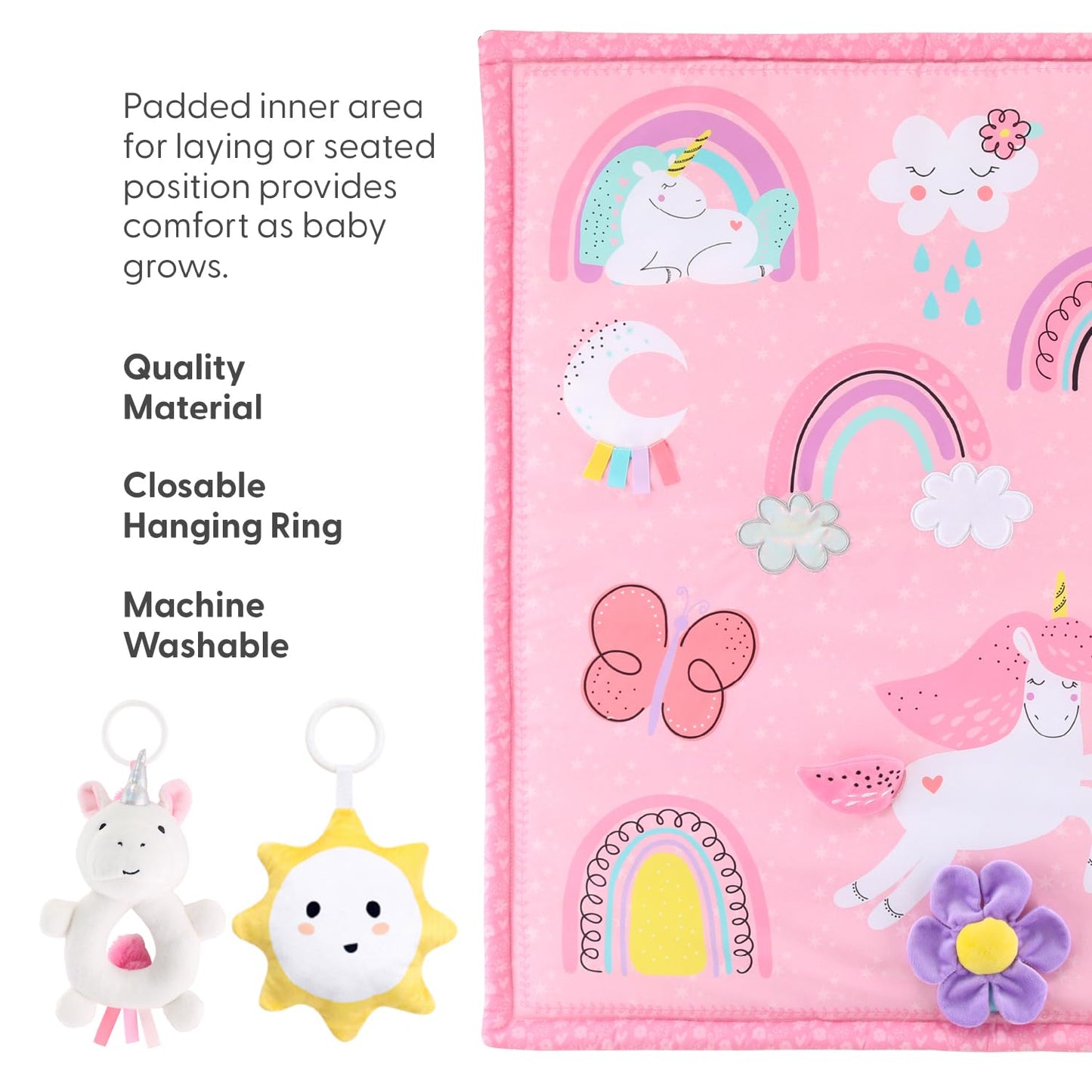 Peanutshell Baby Girl Rainbow Paradise 7-In-1 Play Gym - Playmat Toys For Newborns, Infants: 0-6, 6-12 Months Tummy Time Mat Wit