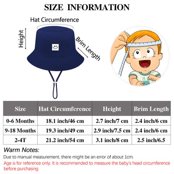 Cooraby 4 Pack Baby Sun Hat Breathable Smile Bucket Hat Toddler Sun Protective Bucket Hat Adjustable Cap For Baby Girl Boy (0-6