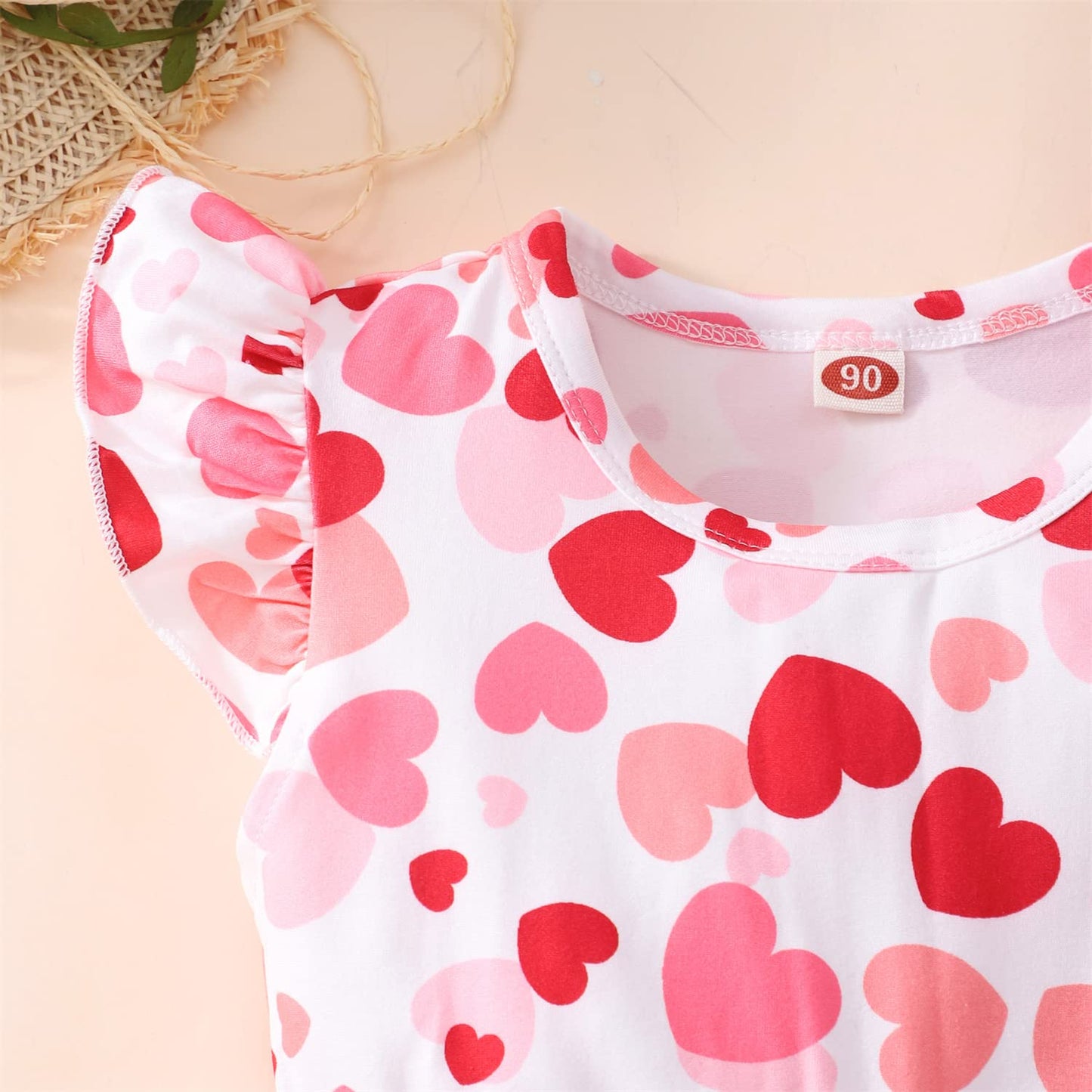 Nubeehoho Baby Girls Dress Ruffled Sleeve Pink Heart Print Summer Dresses Toddler Birthday Sundress Valentine'S Day Outfits 6-7