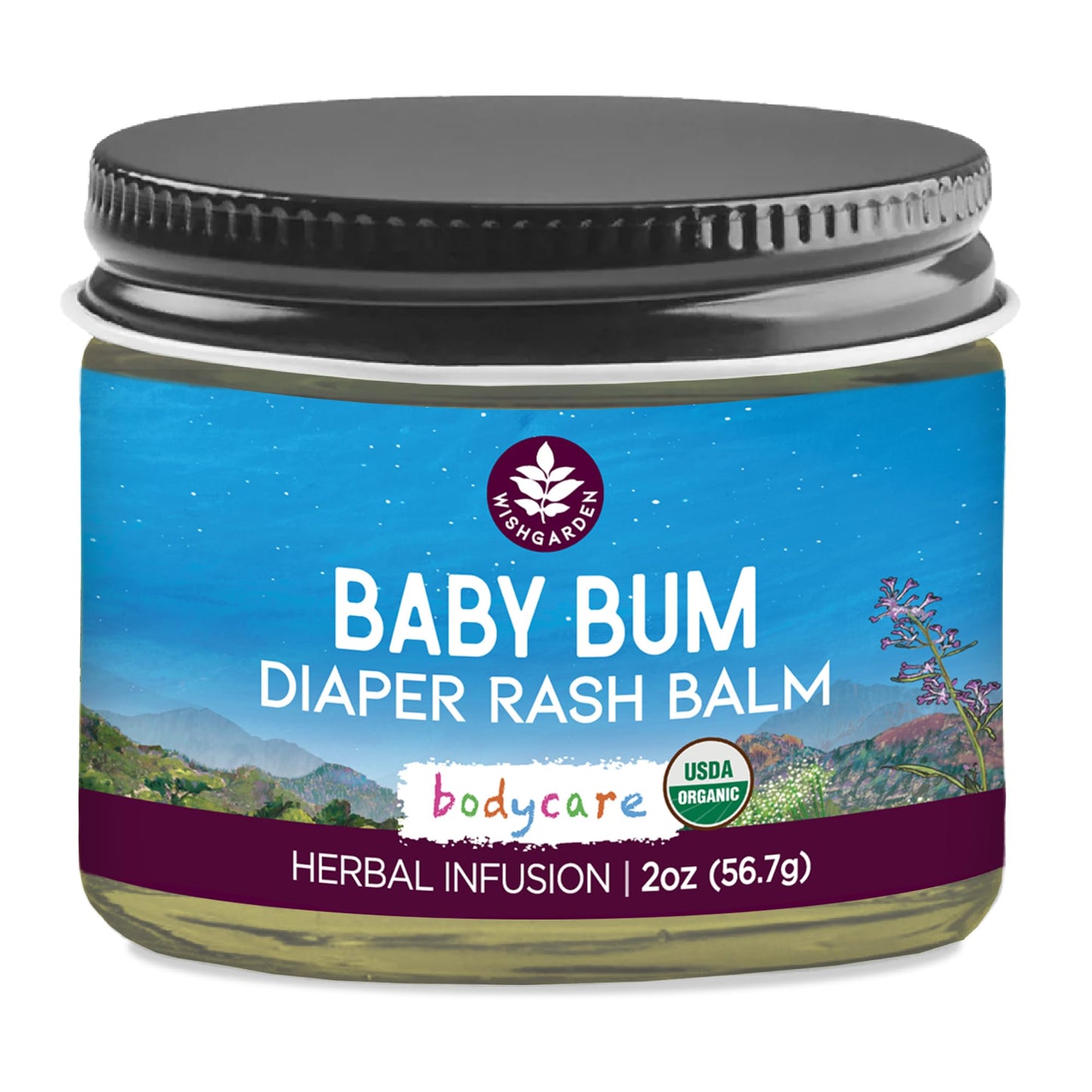 WishGarden Herbs Baby Bum Diaper Rash Balm - USDA Certified Organic Bum Balm w/Calendula & Plantain, Plant-Based Ointment Hydrat