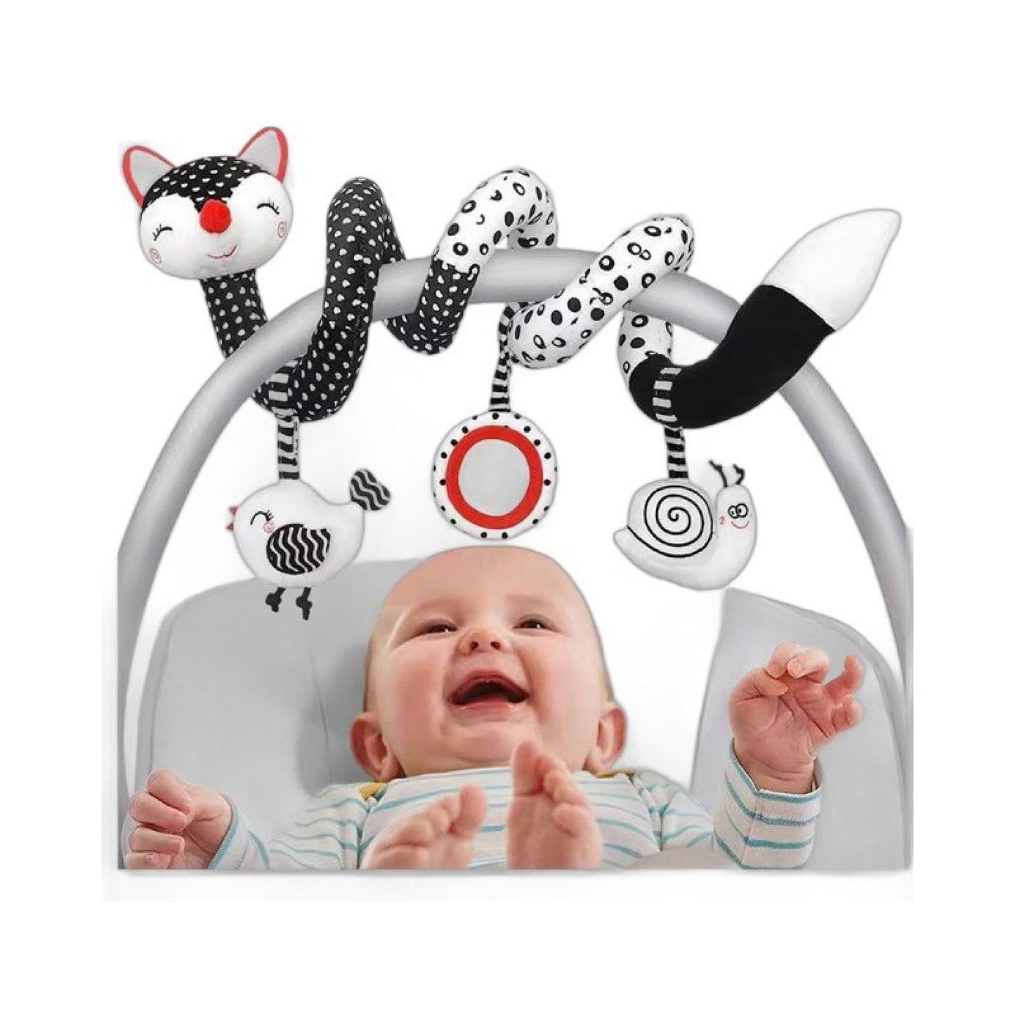 GZYFUVALW Car Seat Toys for Babies 0-6 Months, Baby Sensory Interaction Cartoon Toys with Bells_Black and White High Contrast Ba