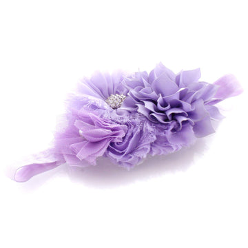 My Lello Headband Shabby Fabric Flower Cluster Baby - Infant - Toddler - Girl Stretchy Elastic Lavender