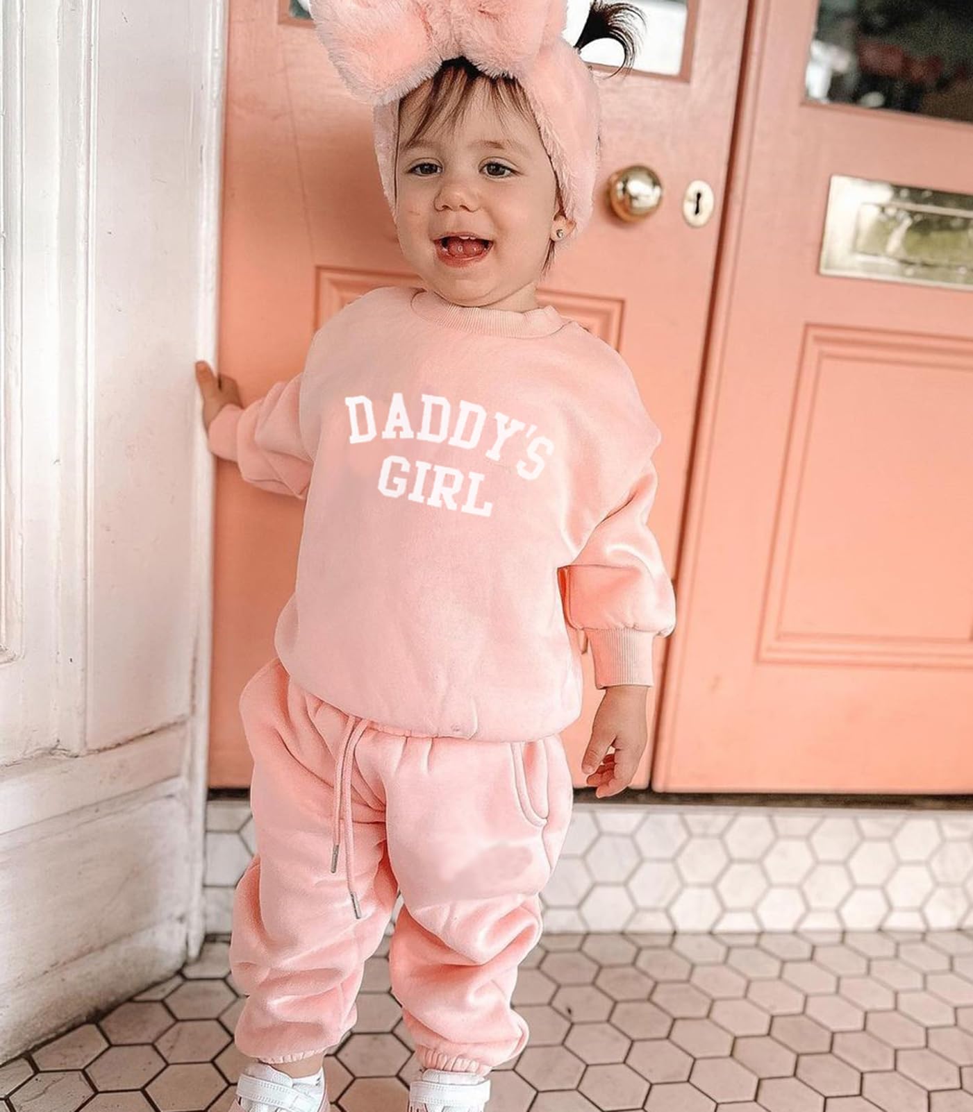 Baby Girl Clothes Valentines Day Outfits Long Sleeve Fall Winter Infant Toddler Sweatshirt Top Pants Set (Pink, 12-18 Months)