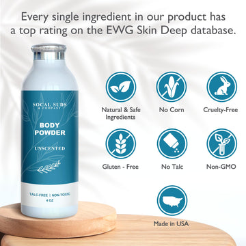 Socal Suds & Company - Natural & Organic Body Powder Talc-Free - With Arrowroot Powder, Kaolin, Aspen Bark Extract For Soft Soot