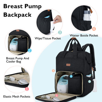 Mommore Breast Pump Backpack For Spectra S1,S2 Medela Diaper Bag Backpack For Working Moms With 15.6 Inch Laptop Sleeve, Black