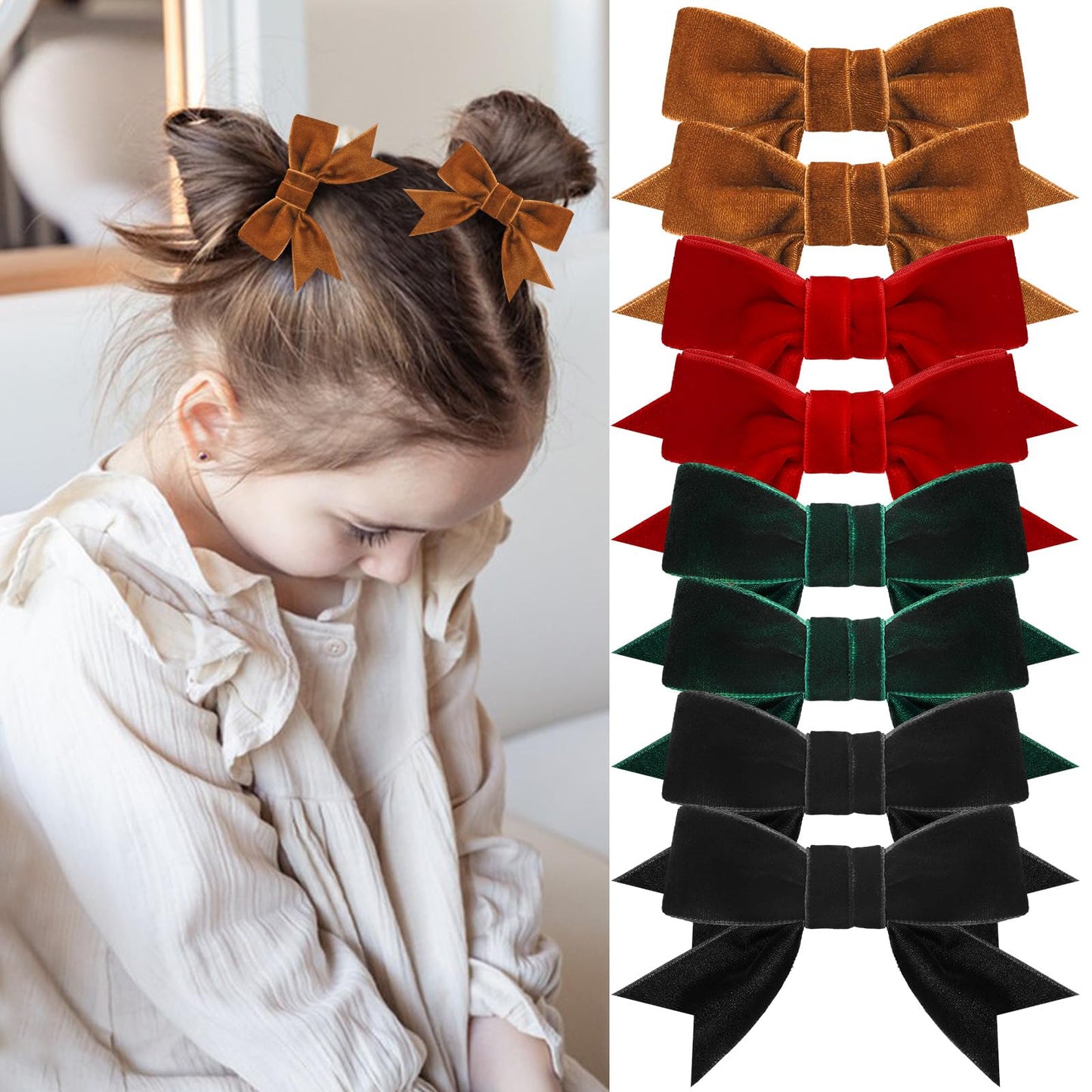 8 Pcs Velvet Hair Bows for Girls, Christmas Hair Bows Cute Bow Hair Clips Bowknot Hair Accessories Bow Alligator Clips Stocking