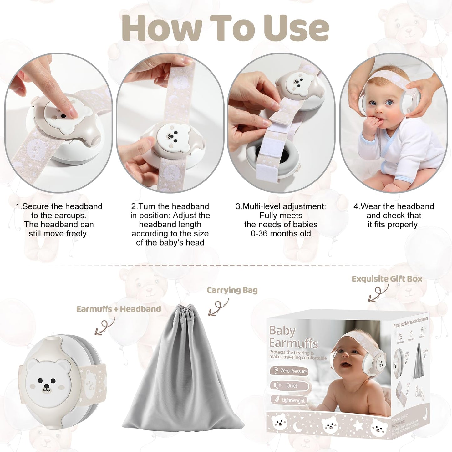 Yomauiyee Baby Headphones-Infant Ear Protection For Babies 0-36 Months, 25Db Nrr Baby Noise Cancelling Headphones With Little Be