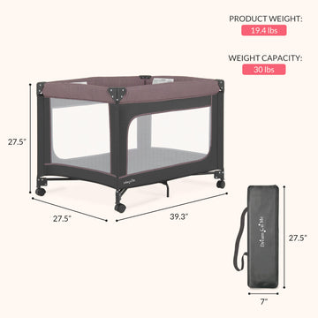 Dream On Me Ezgo Portable Playard In Pink & Black, Compact Easy To Fold And Travel Baby Playard, Breathable Mesh Sides, Carry Ba
