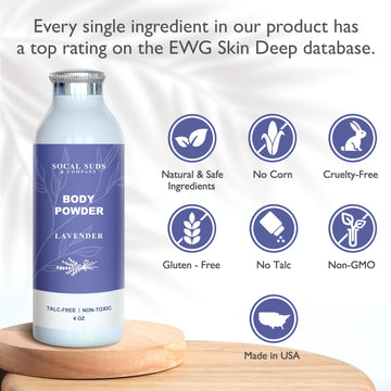 Socal Suds & Company - Natural & Organic Body Powder Talc-Free With Arrowroot Powder, Kaolin, Aspen Bark Extract For Soft Soothi