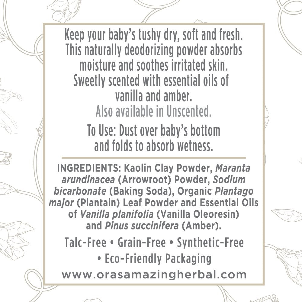 Ora'S Amazing Herbal, Talc Free Baby Powder, Cornstarch Free Clay Based Powder, Real Vanilla Amber Natural Scent