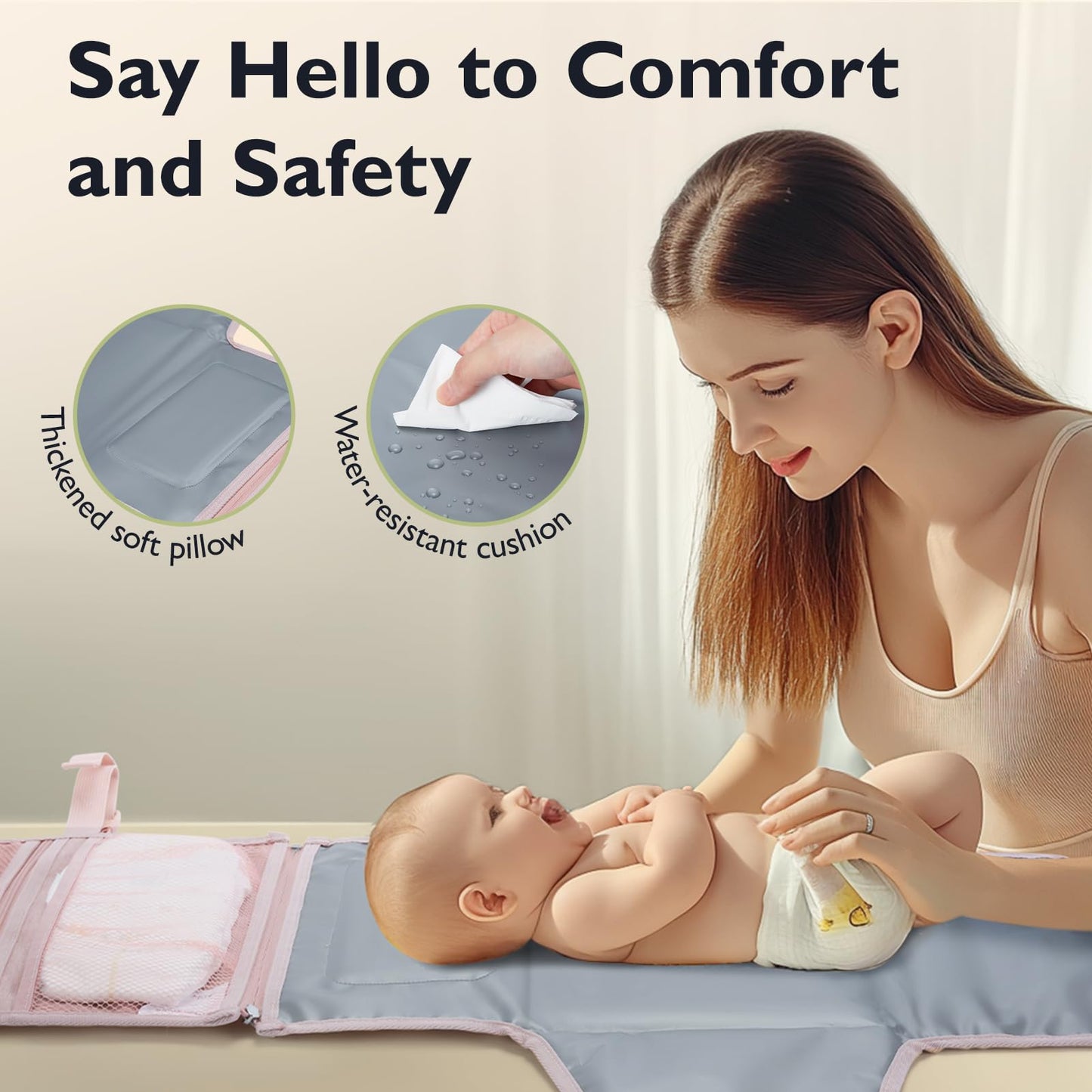 Mommore Portable Changing Pad For Newborn Expandable Diaper Changing Pad With Wipes Pockets Water Resistance Baby Changing Pad F