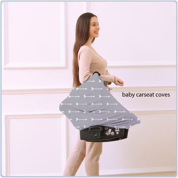 Nursing Carseat Canopy Breastfeeding Cover - Multi-Use Stretchy Car Seat Covers For Babies, Baby Shower Gifts (Grey Arrows)