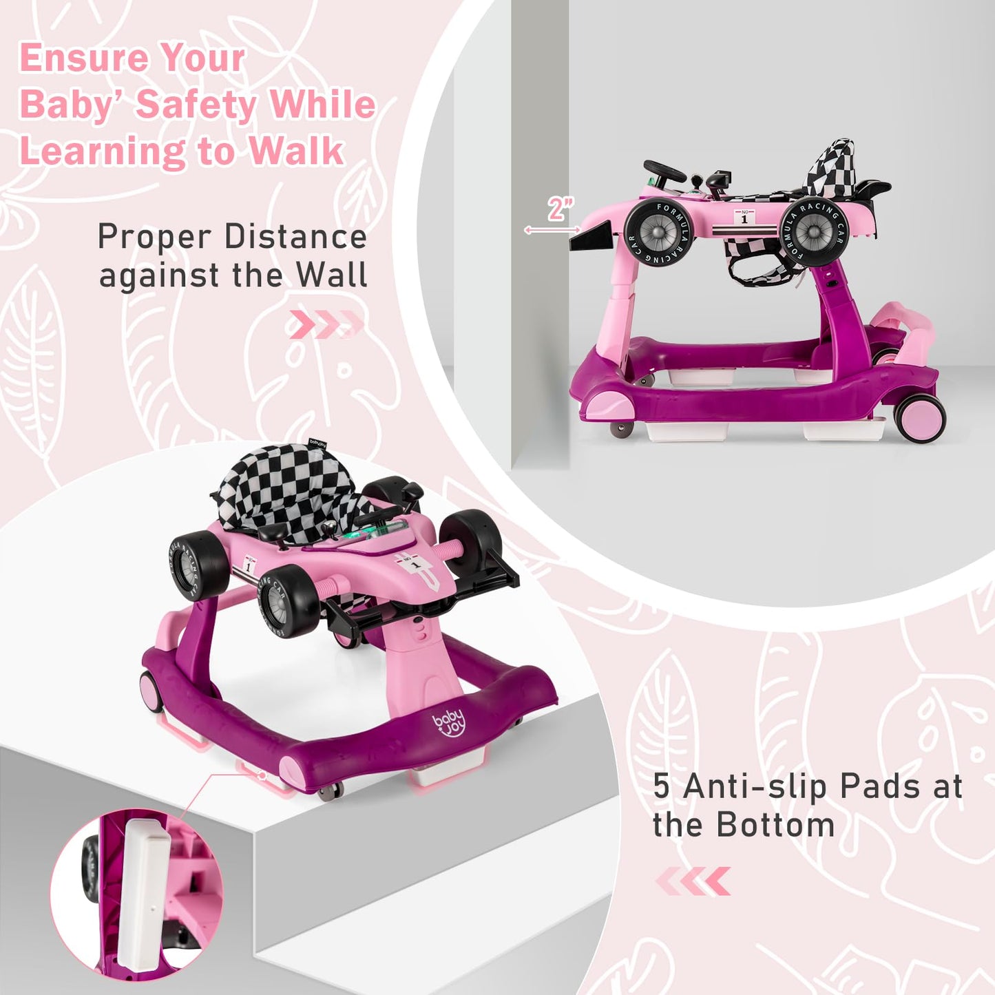 Baby Joy 4-In-1 Baby Walker, Foldable Activity Walker With Adjustable Height & Speed, Music, Lights, Steering Wheel, Comfy Seat