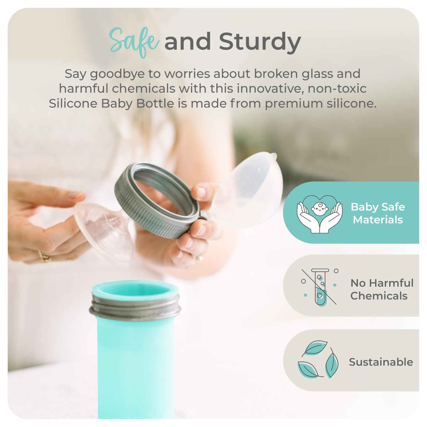 Mason Bottle 8Oz Silicone Baby Bottle With Medium Flow Nipple (3+ Months) - Breastfeeding Bottle, Reusable Silicone Squeeze Pouc