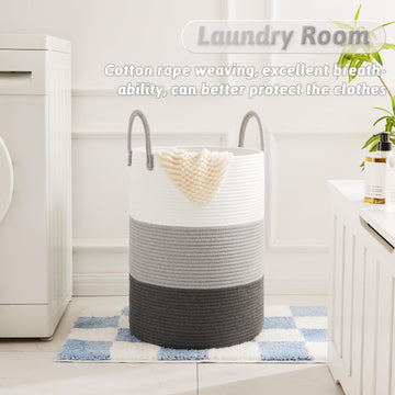 Artfeel Laundry Basket,Woven Cotton Rope Laundry Hamper,100L For Decorative Storage Of Dirty Clothes,Toys And Blankets In Bathro