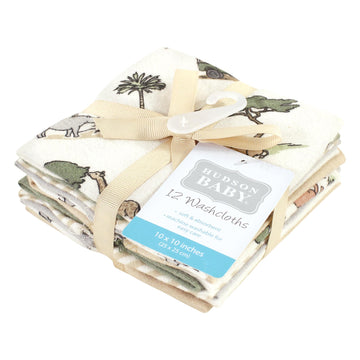 Hudson Baby Unisex Baby Flannel Washcloths, Going On Safari 12Pk, One Size