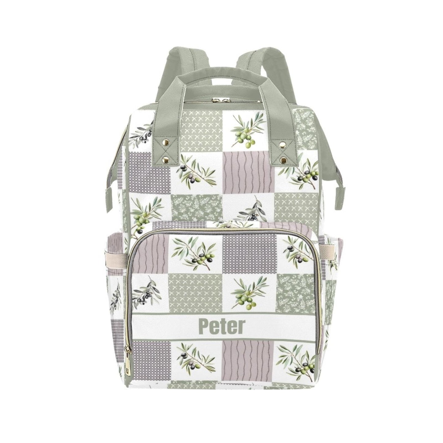 Personalized Olive Diaper Bag with Name - Custom Baby Bag, Nursing Tote Backpack for Mom, Custom Name Mommy Daypack, Shower Gift
