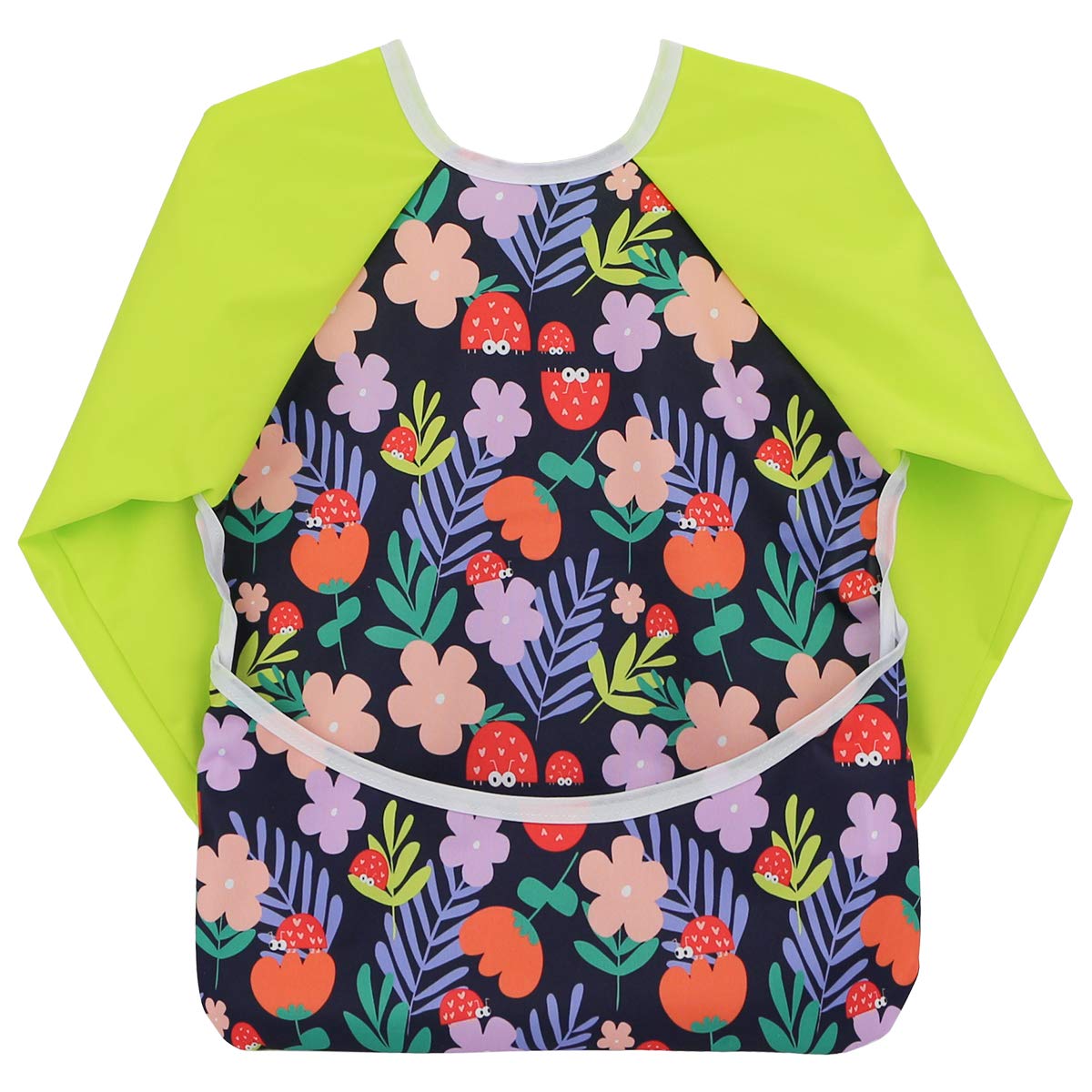 Hi Sprout Infant Toddler Baby Waterproof Sleeved Bib, Bib with Sleeves&Pocket, 6-24 Months (Colorful Flowers)