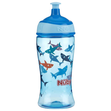 Nuby Printed Kids Pop Up Sipper Water Bottle 12Oz, 2 Count Blue