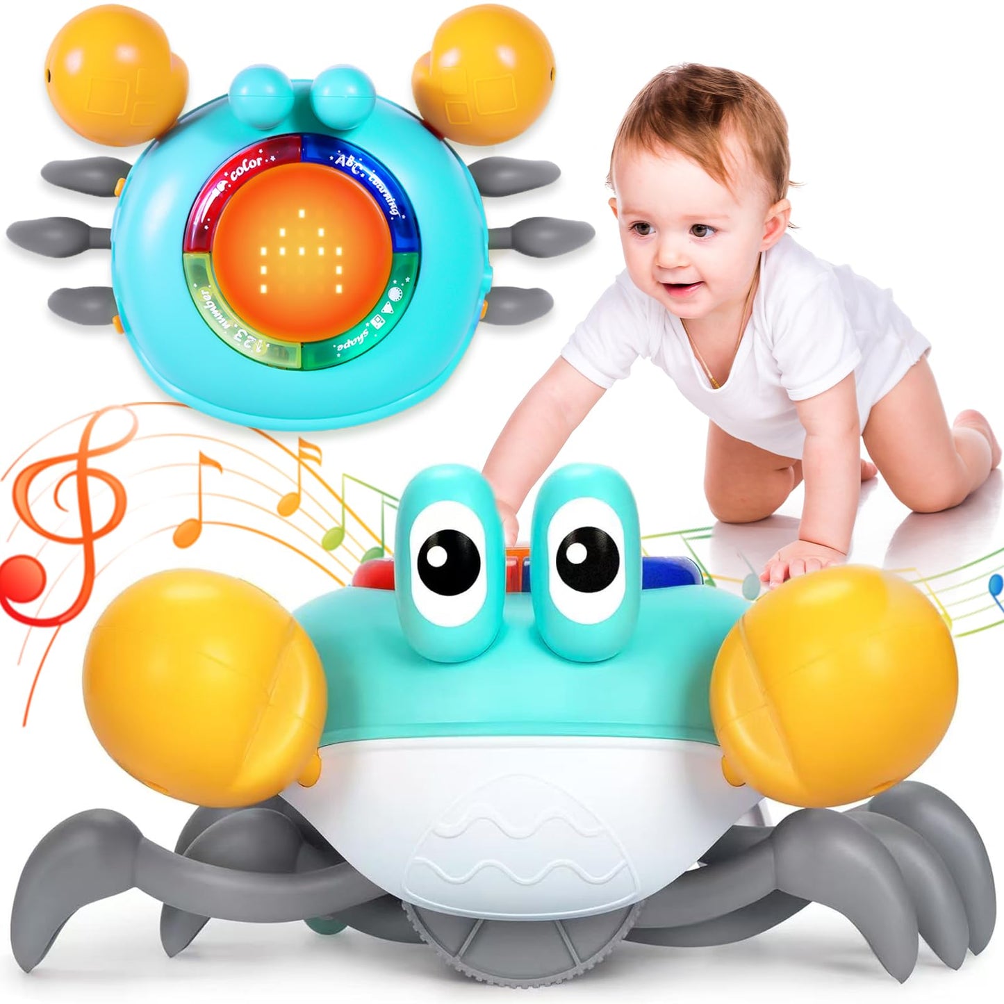 Musical Crawling Crab Baby Toy, Tummy Time Crab Baby Toy with Learning System Led Light Music for 6-12 6-18 Months Baby Walking