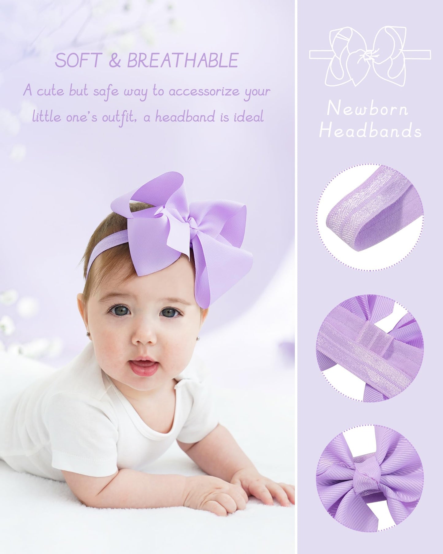 Jollybows 20Pcs Baby Girls Grosgrain Ribbon Hair Bows Headbands 6' Elastic Hair Band Hair Accessories For Infants Newborn (Mult