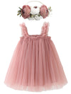 Bgfks Layered Tulle Tutu Dress For Toddler Girls,Baby Girl Rainbow Tutu Princess Skirt Set With Flower Headband.(Dusty Rose,2T)