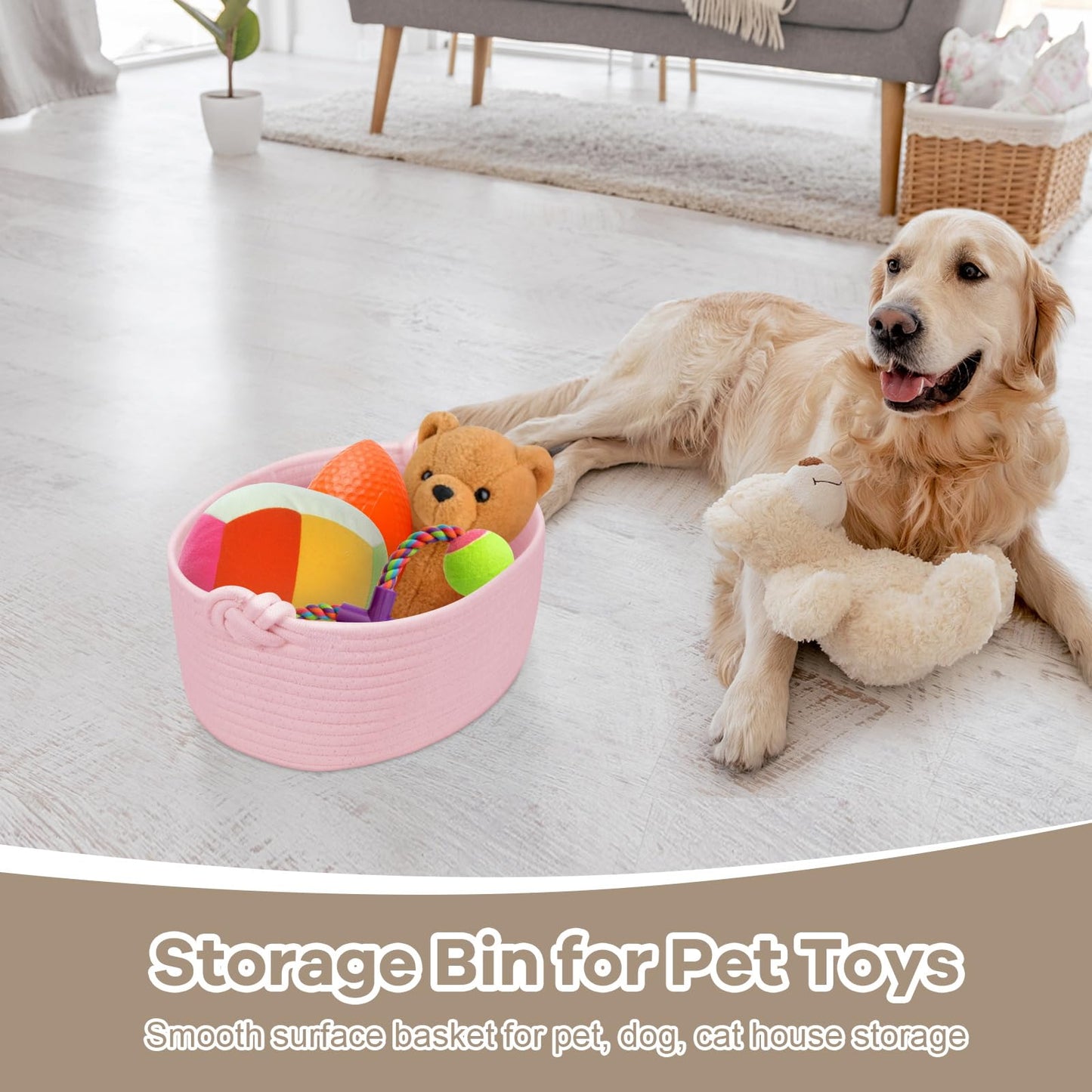 Glcon Pink Rope Basket For Organization And Storage - Small Dog Cat Toy Basket Box - Empty Gift Basket - Baby Basket Nursery Bin