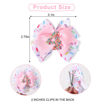 Sprinkle Hair Bow For Girls - Confetti First Birthday Pink Party Decorations, Ice Cream Theme For 1St Birthday (4Th Hair Bow)
