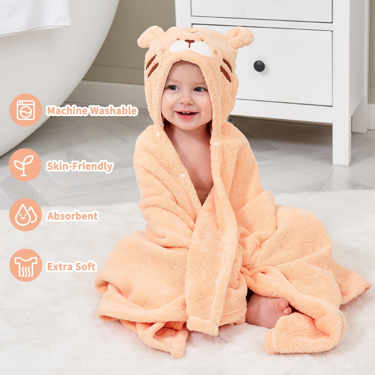Toddler Towels With Hood Kids Hooded Bath Towel Baby Hooded Towels For Toddlers 0-5 Years, 2-Pack Absorbent Soft Toddler Bath To