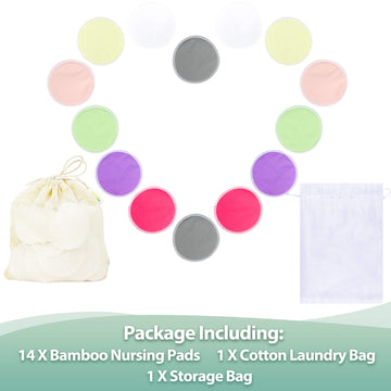 Wegreeco Nursing Breast Pads (14 Pack)+Laundry Bag & Travel Storage Bag, 2 Sizes: 3.9/4.7Inch - Washable & Reusable Breastfeedin