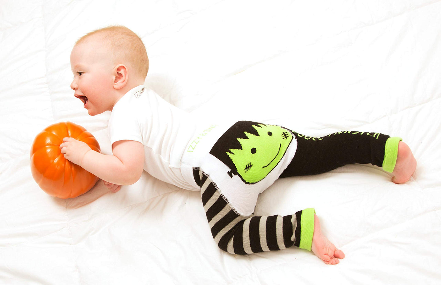 Pavilion Gift Company Izzy & Owie-Frankenstein Halloween 6-12 Month Unisex Baby Leggings, Orange, 6-12 M
