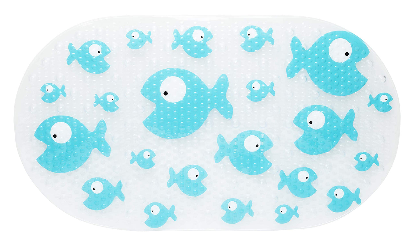 Bizzu Large Non-Slip Baby Bath Mat With Strong Suction Cups, Baby Bath Tub Time Essentials, Blue Fish