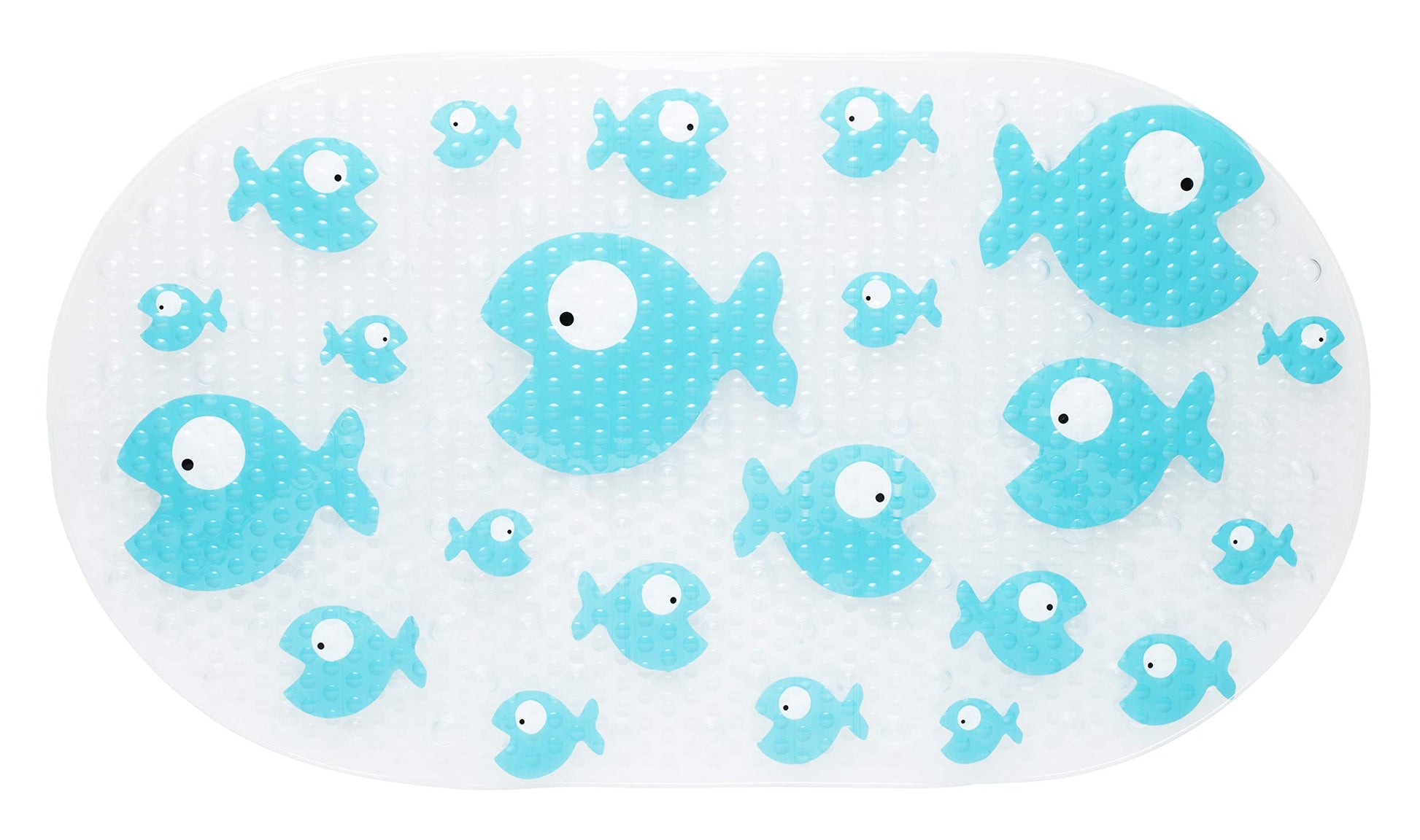 Bizzu Large Non-Slip Baby Bath Mat With Strong Suction Cups, Baby Bath Tub Time Essentials, Blue Fish