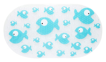 Bizzu Large Non-Slip Baby Bath Mat With Strong Suction Cups, Baby Bath Tub Time Essentials, Blue Fish