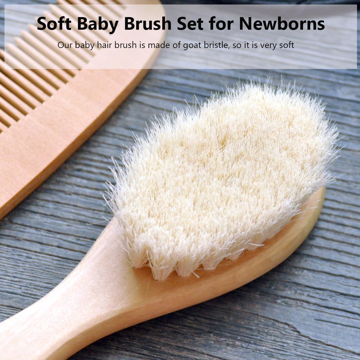 Yarramodes Baby Goat Hair Brush And Comb Set For Newborns & Toddlers| Eco-Friendly Safe Brush | Natural Wooden Comb | Soft Brist