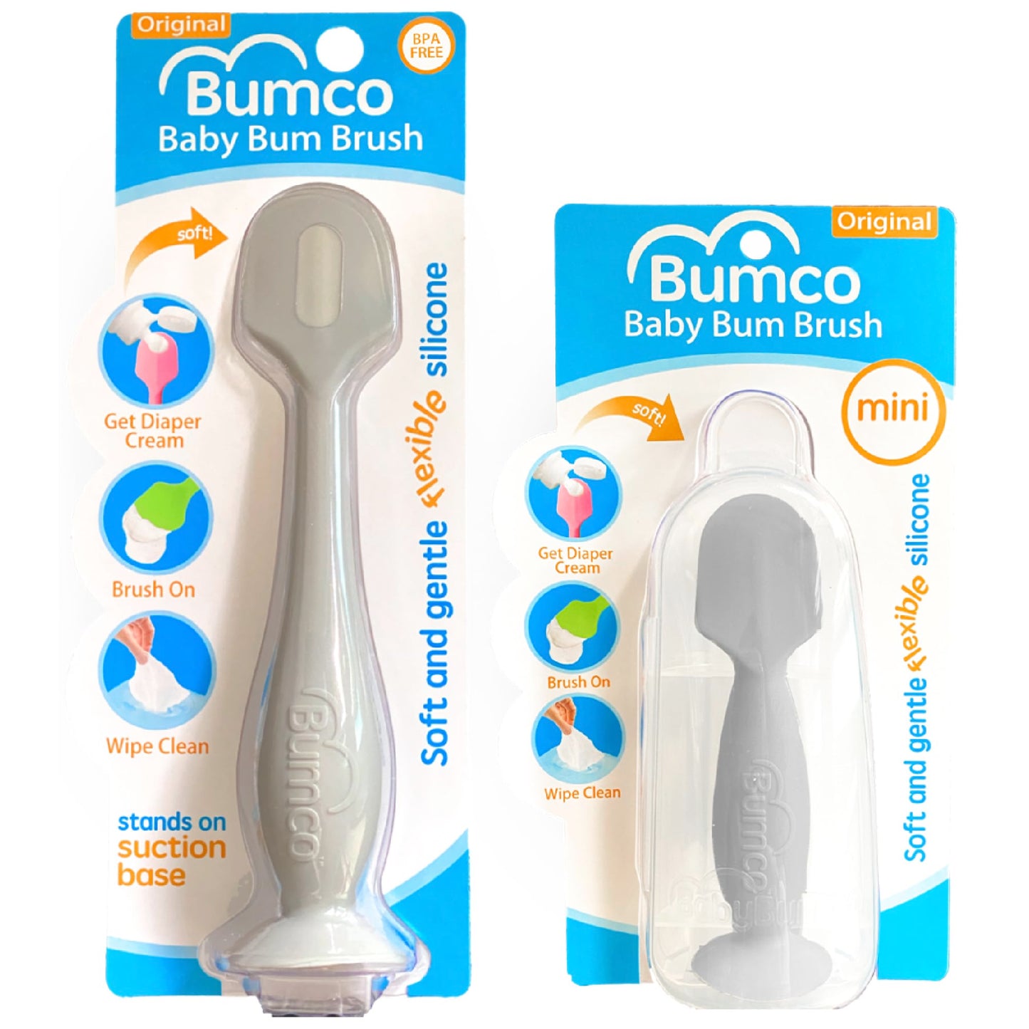 Bumco Baby Bum Brush + Mini Diaper Cream Spatula With Case - Bpa-Free Butt Spatula Baby, Soft Diaper Spatula, Baby Diaper Cream