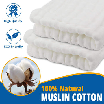 Muslin Burp Cloth For Baby Boys And Girls (8 Pack) | Cotton Newborn Essential Must Have Item | White Unisex Design | Super Soft