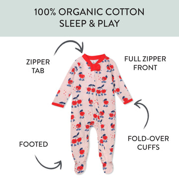 Honestbaby Baby Celebration Sleep & Play Footed One-Piece Pajama Sleeper 100% Organic Cotton, Cherry Crush